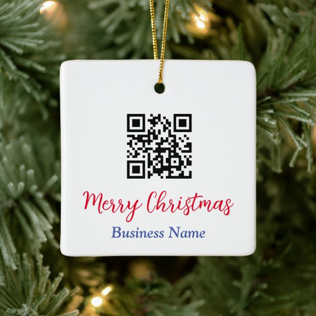 Merry Christmas, QR Code, Business Name Ceramic Ornament (Tree)