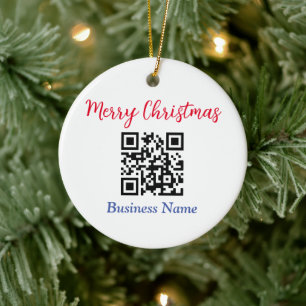 Merry Christmas, QR Code, Business Name, Vs 2 Ceramic Tree Decoration