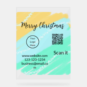 Merry Christmas QR code business yellow green wate Acrylic Sign