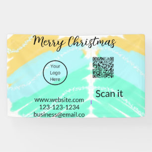Merry Christmas QR code business yellow green wate Banner