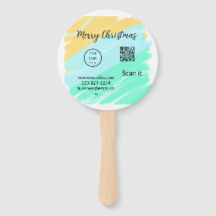 Merry Christmas QR code business yellow green wate Hand Fan