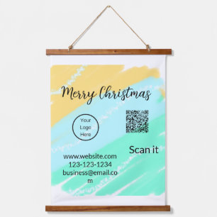 Merry Christmas QR code business yellow green wate Hanging Tapestry