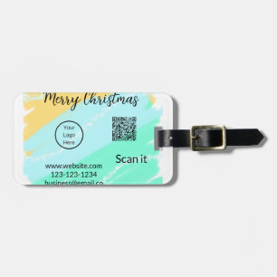Merry Christmas QR code business yellow green wate Luggage Tag