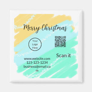 Merry Christmas QR code business yellow green wate Magnet