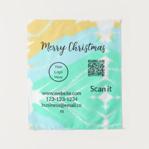 Merry Christmas QR code business yellow green wate Tapestry