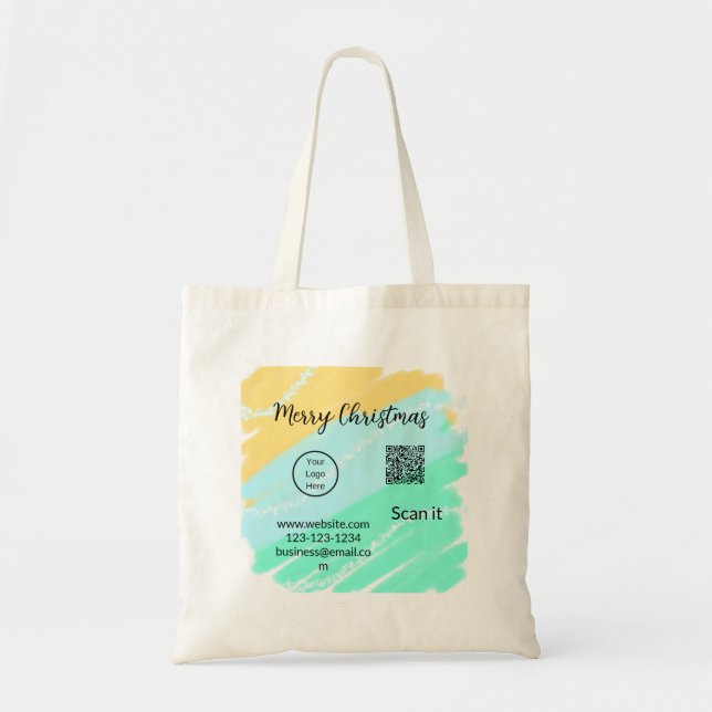 Merry Christmas QR code business yellow green wate Tote Bag (Front)