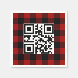 Merry Christmas QR Code On Buffalo Plaid Napkin