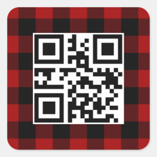 Merry Christmas QR Code On Buffalo Plaid Square Sticker