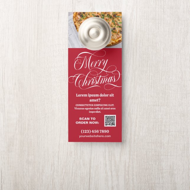 Merry Christmas QR Code Photo Small Business Promo Door Hanger (On Knob)