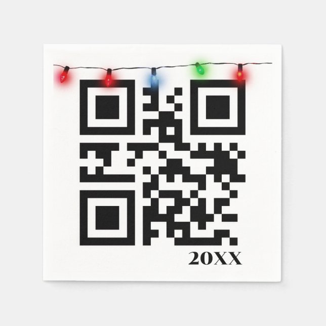 Merry Christmas QR Code With String Lights Napkin (Front)