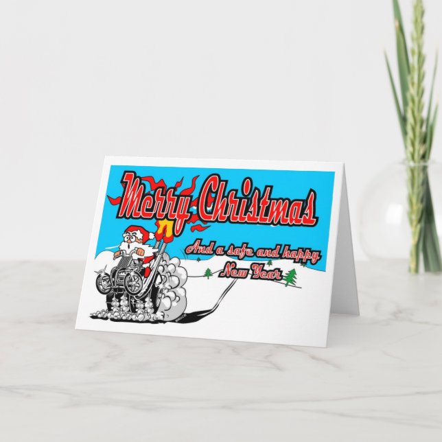 Merry Christmas Quad Snow Bike Santa! Holiday Card (Front)