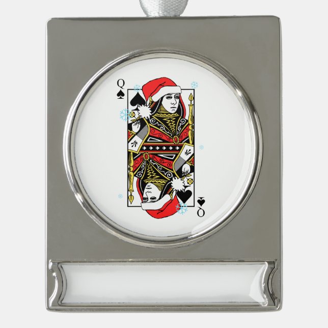 Merry Christmas Queen of Spades Silver Plated Banner Ornament (Front)