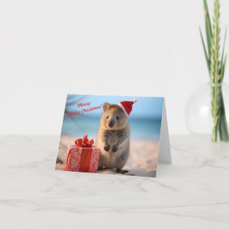 Merry Christmas Quokka with Santa Claus Hat - Card