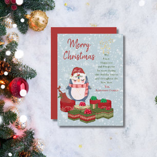 Merry Christmas Quote Cute Baby Penguin Santa Hat  Holiday Card