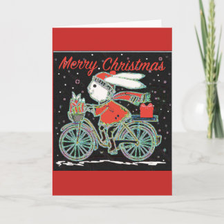 Merry Christmas Rabbit on a Bicycle - Cycling Chri Holiday Card