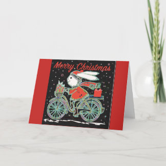Merry Christmas Rabbit on a Bicycle - Cycling Xmas Holiday Card