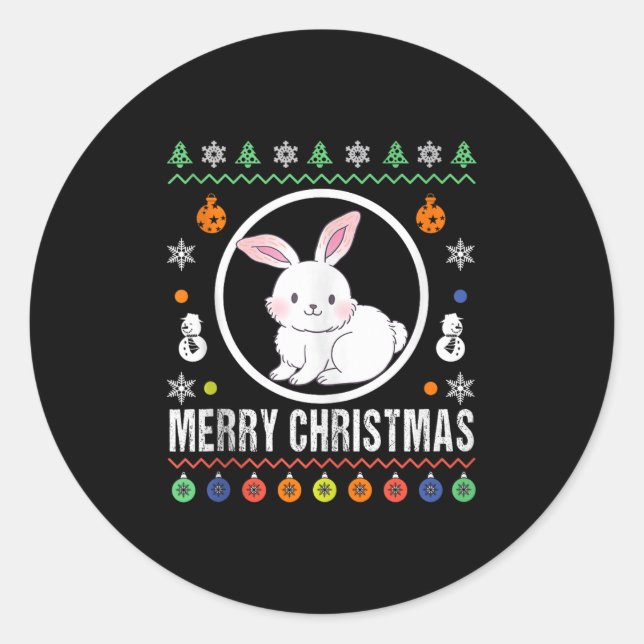 Merry Christmas Rabbit Ugly Sweater Xmas Knit Tank Classic Round Sticker (Front)