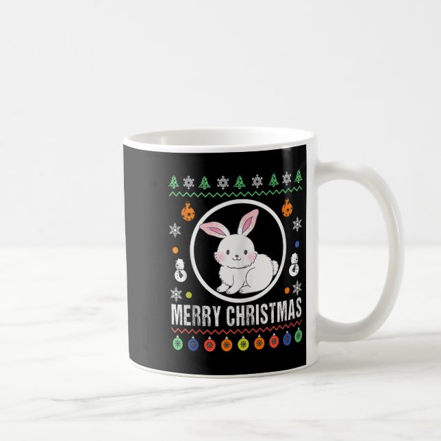 Merry Christmas Rabbit Ugly Sweater Xmas Knit Tank Coffee Mug (Right)