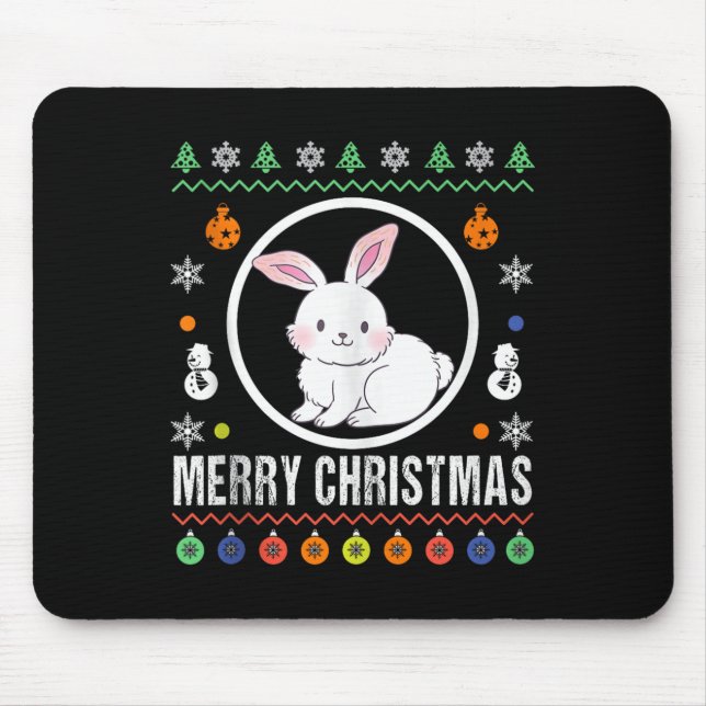 Merry Christmas Rabbit Ugly Sweater Xmas Knit Tank Mouse Mat (Front)