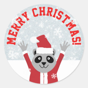 Merry Christmas Raccoon Classic Round Sticker