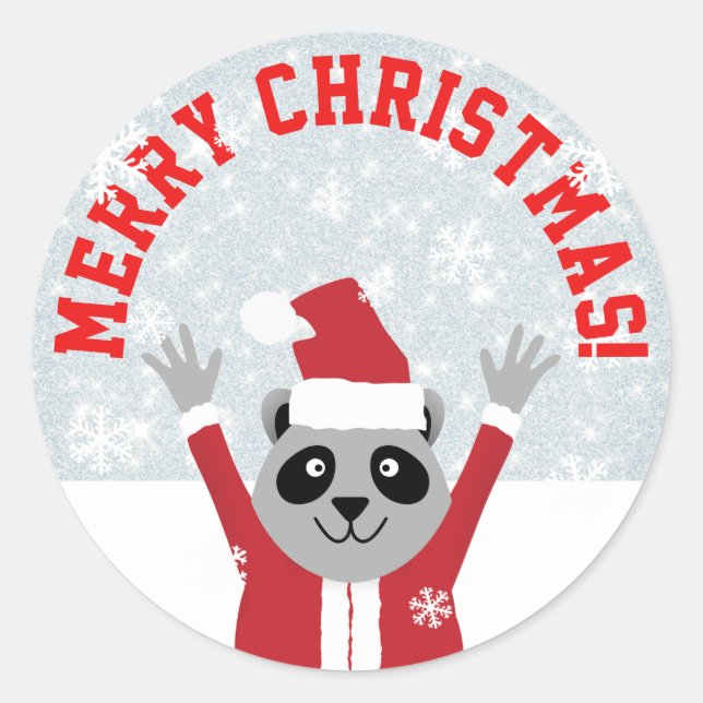 Merry Christmas Raccoon Classic Round Sticker (Front)