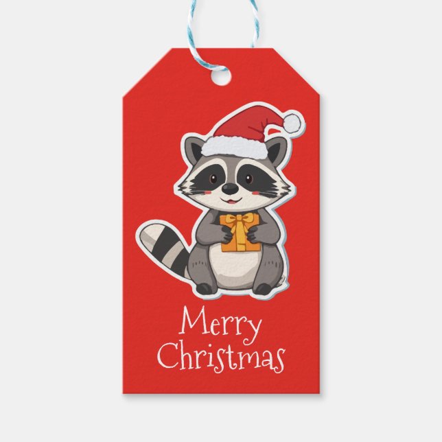 Merry Christmas Raccoon Gift Tags (Front)