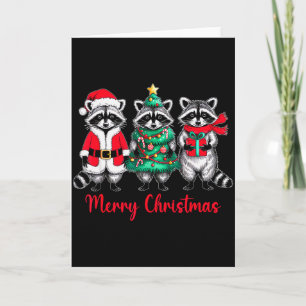 Merry Christmas Raccoon Santa Hat Xmas Animal Racc Card