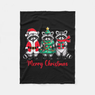Merry Christmas Raccoon Santa Hat Xmas Animal Racc Fleece Blanket