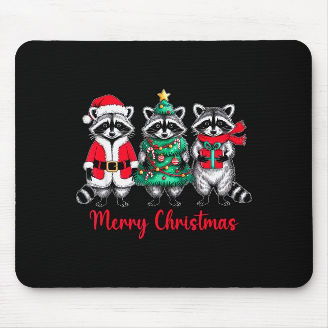 Merry Christmas Raccoon Santa Hat Xmas Animal Racc Mouse Mat (Front)