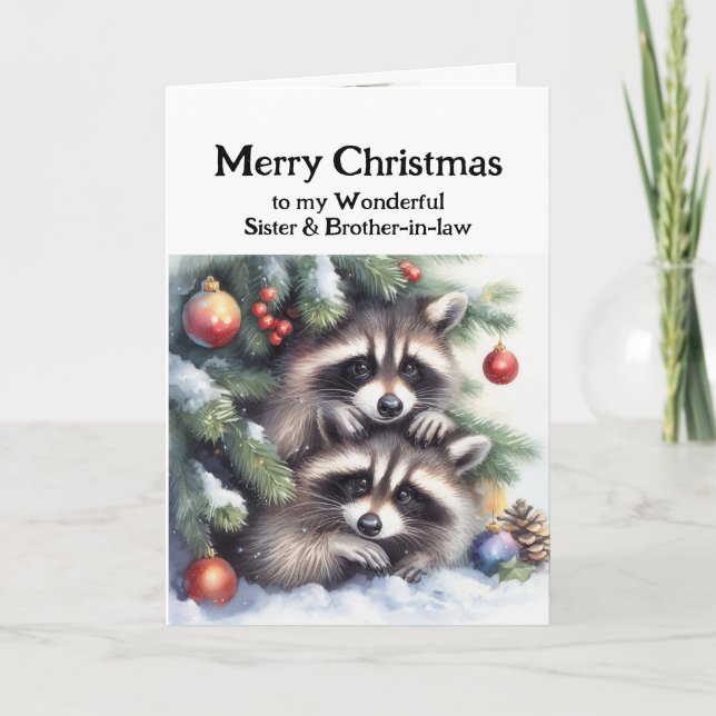 Merry Christmas Raccoons Sister & Brother-in-law  Card (Front)