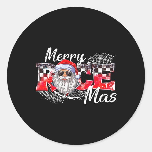 Merry Christmas Race Car Xmas Racing Santa Claus P Classic Round Sticker (Front)