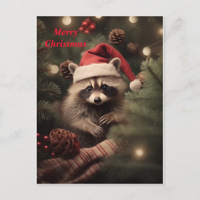 Merry Christmas Racoon Holiday Postcard (Front)