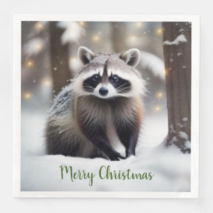 Merry Christmas Racoon Paper Napkins