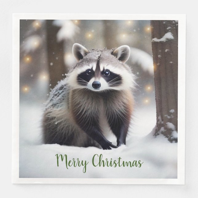 Merry Christmas Racoon Paper Napkins (Front)
