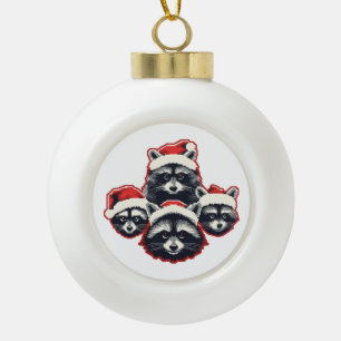 Merry Christmas Racoon pixel art Ceramic Ball Christmas Ornament