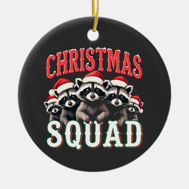 Merry Christmas Racoon Santa Hat Lovers  Ceramic Tree Decoration (Front)