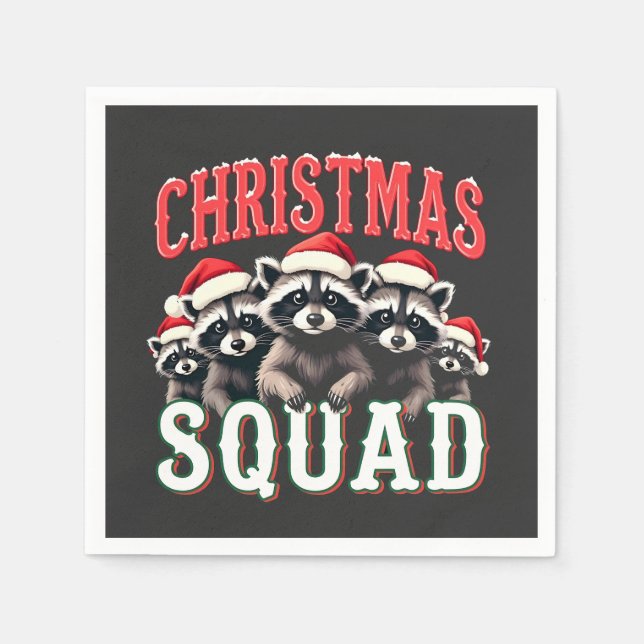 Merry Christmas Racoon Santa Hat Lovers  Napkin (Front)