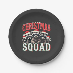 Merry Christmas Racoon Santa Hat Lovers Paper Plate