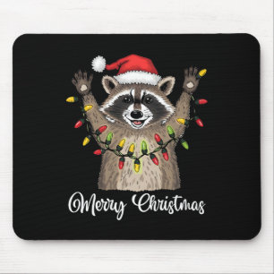 Merry Christmas Racoon Santa Hat Xmas Light Pjs M Mouse Mat