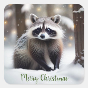 Merry Christmas Racoon Square Sticker