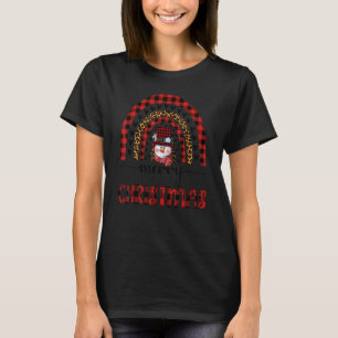 Merry Christmas Rainbow Leopard Buffalo Plaid Snow T-Shirt