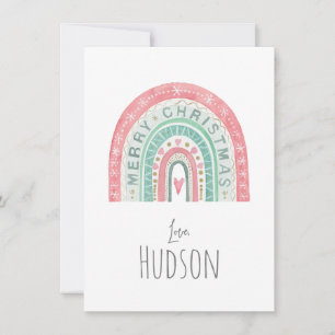 Merry Christmas Rainbow LOVE, NAME Kids Art Holiday Card