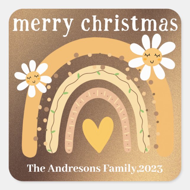 Merry Christmas Rainbow Personalised Square Sticker (Front)