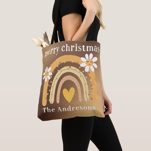 Merry Christmas Rainbow Personalised  Tote Bag (Close Up)