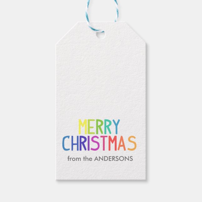Merry Christmas rainbow script Gift Tags (Front)