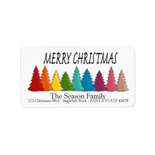 Merry Christmas Rainbow trees holiday label