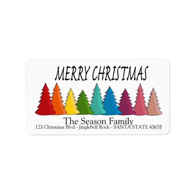 Merry Christmas Rainbow trees holiday label (Front)