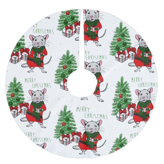 merry christmas rat brushed polyester tree skirt (Front)
