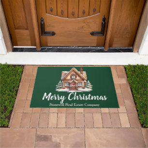 Merry Christmas Real Estate Company Green Party Doormat