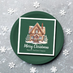 Merry Christmas Real Estate Company Green Party Napkin